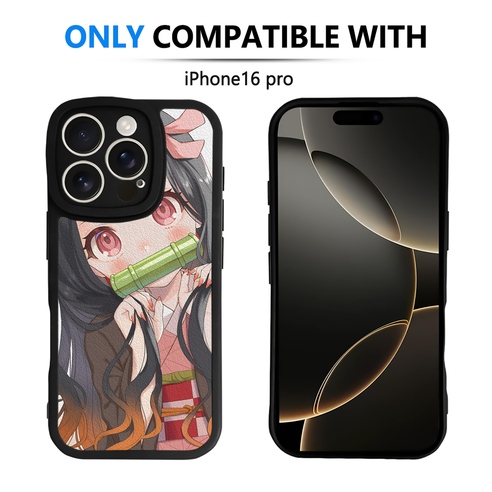 （画像用） 鬼滅の刃（きめつのやいば）竈門 禰󠄀豆子／かまど ねずこ Kamado Nezuko 【iPhone 16シリーズ対応】シリコンスマホケース（レザー調） 材質：シリコン